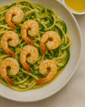 Shrimp Scampi w Zoodles & Macadamia Oil ( Keto, Paleo, Gluten-free)