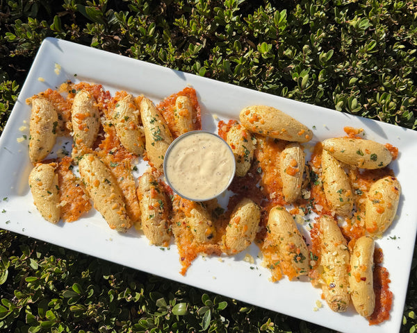 Crispy Parmesan-Crusted Roasted Potatoes & Garlic Aioli Dipping Sauce