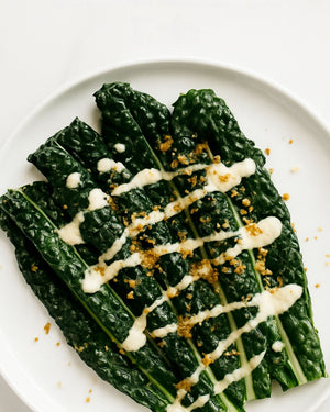 Grilled Lacinato Kale w Jalapeño Cesar Dressing w Macadamia Oil ( Keto, Paleo, Vegetarian)